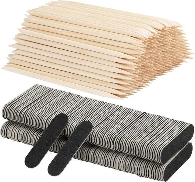 Main image of 400pcs Nail Files Kit- 200 Mini Nail Files 180/240 Grit, 200pcs Orange Nail Sticks Pedicure Wood Cuticle Pushers