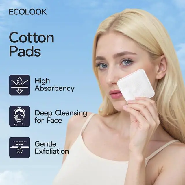 Alt view image 2 of 7 - ECOLOOK Cotton Pads for Face, Triple Layer Textured Facial Cotton Pads with Ultra Soft Surface, Lint Free Reinforced Edge Design, Gentle Exfoliating Makeup Remover Pads for Toner & Skincare Routine