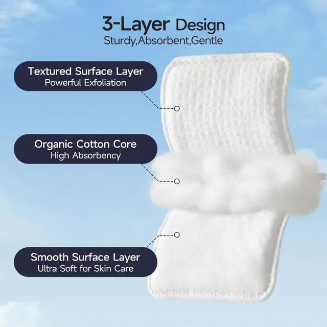 Alt view image 4 of 7 - ECOLOOK Cotton Pads for Face, Triple Layer Textured Facial Cotton Pads with Ultra Soft Surface, Lint Free Reinforced Edge Design, Gentle Exfoliating Makeup Remover Pads for Toner & Skincare Routine