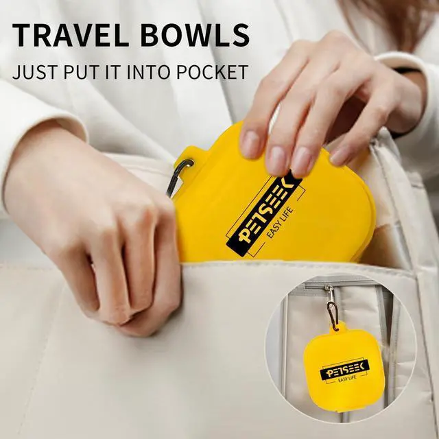 Alt view image 2 of 6 - Travel Twin Pet Bowls for Cats or Dogs, Collapsible Silicone Bowls for Food and Water Feeding, Portable Hiking Cat Bowl