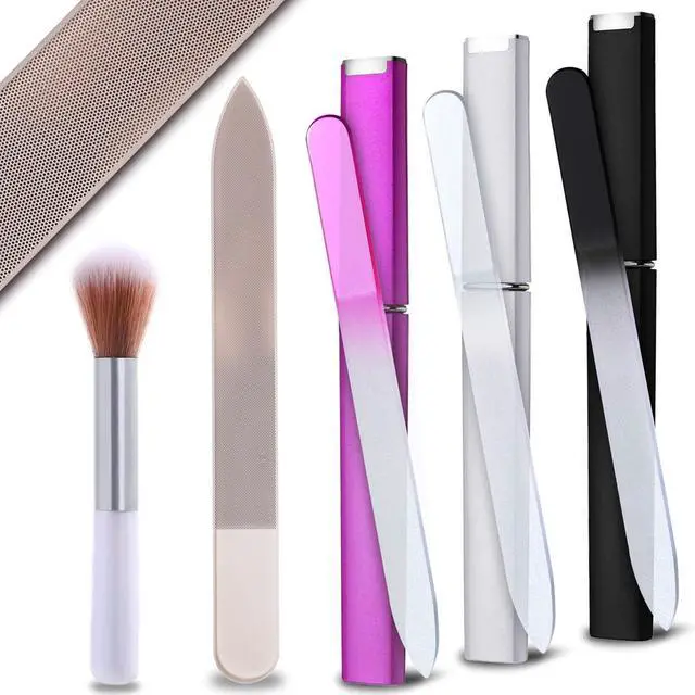 Main image of Glass Nail Files for Natural Nails, 3Pack with Case & Nano Glass Shiner | Tempered Glass Build, Includes Storage Case, For Natural Nails, For Filing & Buffing, Home Travel Salon Manicure Use