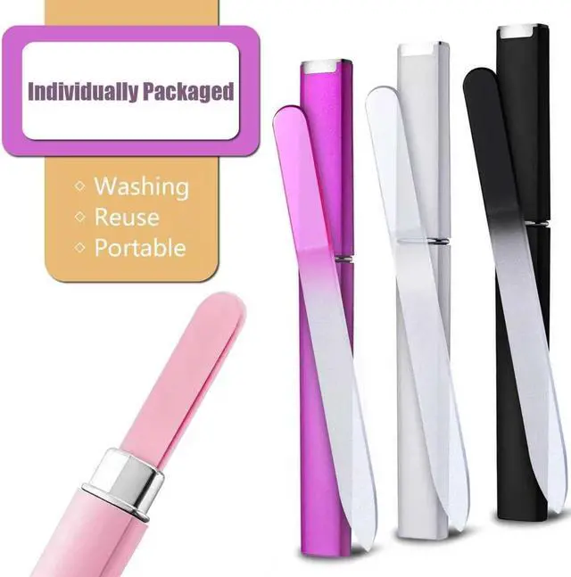 Alt view image 2 of 5 - Glass Nail Files for Natural Nails, 3Pack with Case & Nano Glass Shiner | Tempered Glass Build, Includes Storage Case, For Natural Nails, For Filing & Buffing, Home Travel Salon Manicure Use