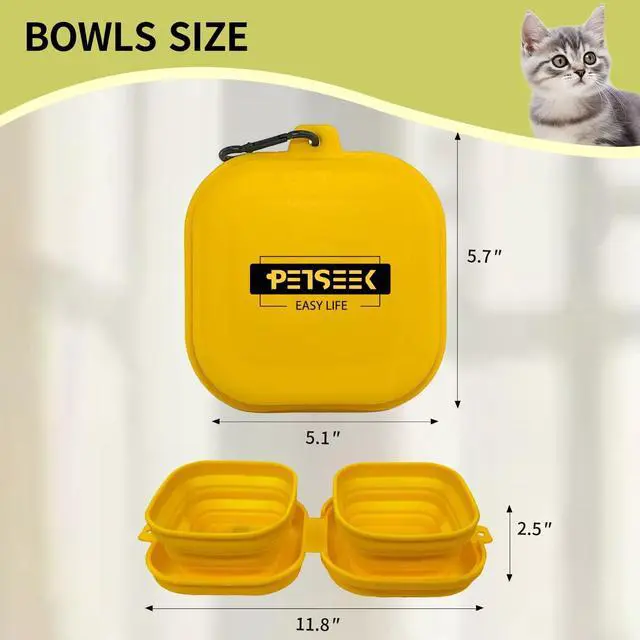 Alt view image 5 of 6 - Travel Twin Pet Bowls for Cats or Dogs, Collapsible Silicone Bowls for Food and Water Feeding, Portable Hiking Cat Bowl