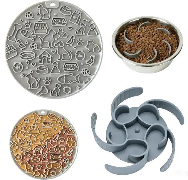 Main image of 2PCS Slow Feeder Dog Bowls Insert and Lick Mat Set for Dogs | Strong suction cups fit snugly,safe food silicone,slowing eating,for wet or dry food,dishwasher safe,fits most dog bowls