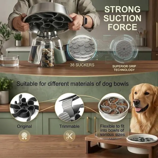 Alt view image 5 of 7 - 2PCS Slow Feeder Dog Bowls Insert and Lick Mat Set for Dogs | Strong suction cups fit snugly,safe food silicone,slowing eating,for wet or dry food,dishwasher safe,fits most dog bowls