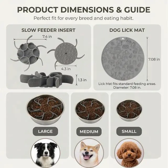 Alt view image 7 of 7 - 2PCS Slow Feeder Dog Bowls Insert and Lick Mat Set for Dogs | Strong suction cups fit snugly,safe food silicone,slowing eating,for wet or dry food,dishwasher safe,fits most dog bowls