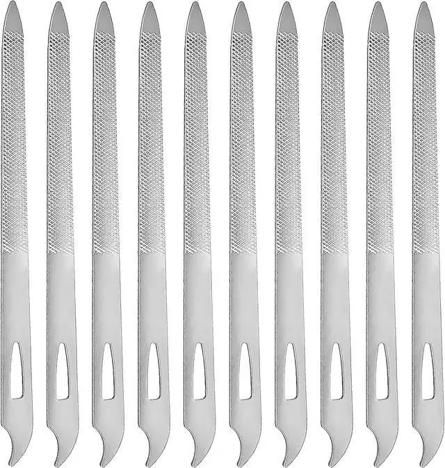 Main image of 10-Pack Metal Nail Files for Natural Nails - Stainless Steel, Thin, Durable with Curved Sharp Pointed Tip, Double-Sided Manicure and Pedicure Tools