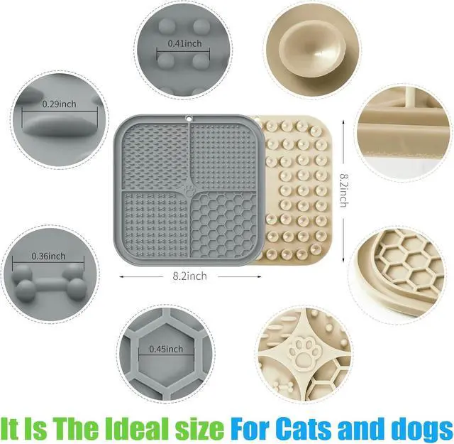 Alt view image 2 of 6 - Lick Mat for Dogs, Premium Lick Pad with Suction Cups for Dog Anxiety Relief, Slow Feeder Dog Bowls, Bathing, Grooming and Training (Beige, Grey, 2pack)
