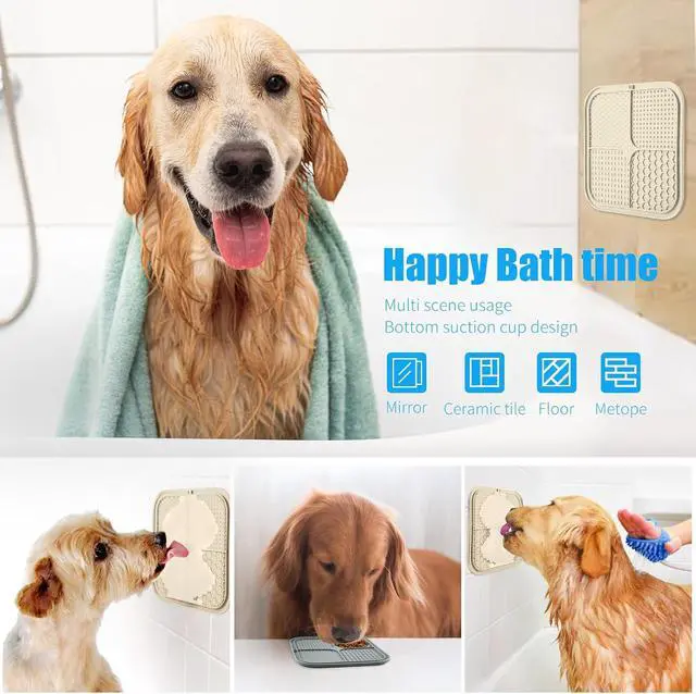 Alt view image 3 of 6 - Lick Mat for Dogs, Premium Lick Pad with Suction Cups for Dog Anxiety Relief, Slow Feeder Dog Bowls, Bathing, Grooming and Training (Beige, Grey, 2pack)