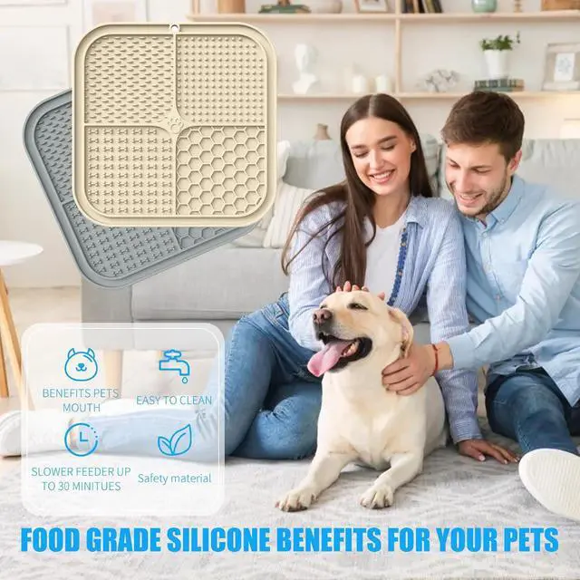 Alt view image 4 of 6 - Lick Mat for Dogs, Premium Lick Pad with Suction Cups for Dog Anxiety Relief, Slow Feeder Dog Bowls, Bathing, Grooming and Training (Beige, Grey, 2pack)