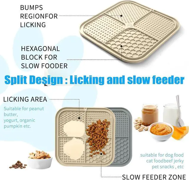 Alt view image 5 of 6 - Lick Mat for Dogs, Premium Lick Pad with Suction Cups for Dog Anxiety Relief, Slow Feeder Dog Bowls, Bathing, Grooming and Training (Beige, Grey, 2pack)