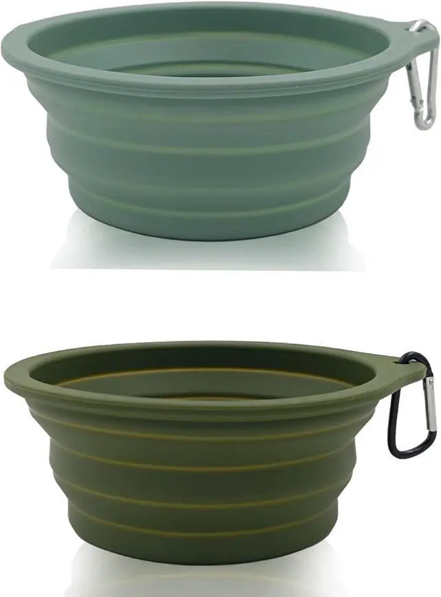 Main image of 2 Pack Collapsible Dog Travel Bowls (21oz/600ml), 100% Food Grade Silicone Integrated Molding, No Plastic Rim, Portable Pet Feeding Watering Dishes for Outdoors with Clasp, BPA Free