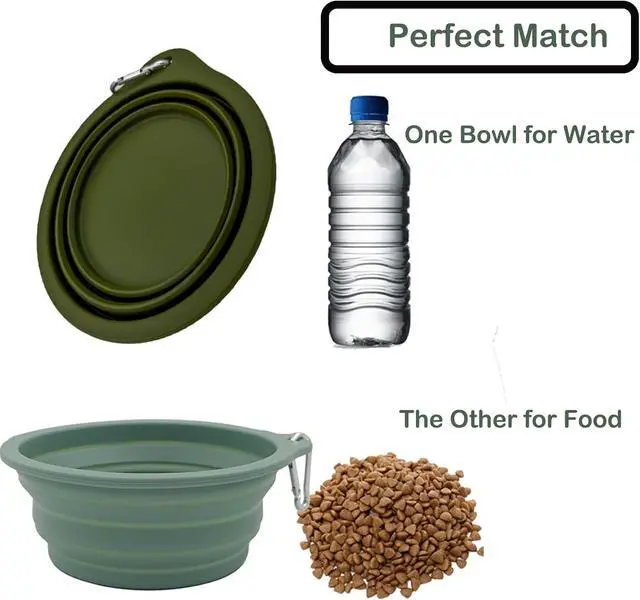 Alt view image 2 of 6 - 2 Pack Collapsible Dog Travel Bowls (21oz/600ml), 100% Food Grade Silicone Integrated Molding, No Plastic Rim, Portable Pet Feeding Watering Dishes for Outdoors with Clasp, BPA Free