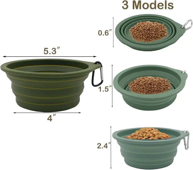 Alt view image 3 of 6 - 2 Pack Collapsible Dog Travel Bowls (21oz/600ml), 100% Food Grade Silicone Integrated Molding, No Plastic Rim, Portable Pet Feeding Watering Dishes for Outdoors with Clasp, BPA Free
