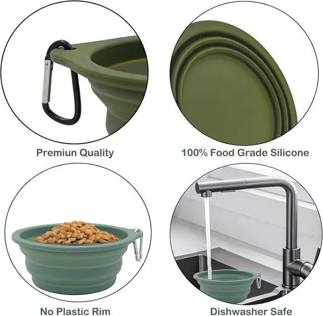 Alt view image 4 of 6 - 2 Pack Collapsible Dog Travel Bowls (21oz/600ml), 100% Food Grade Silicone Integrated Molding, No Plastic Rim, Portable Pet Feeding Watering Dishes for Outdoors with Clasp, BPA Free