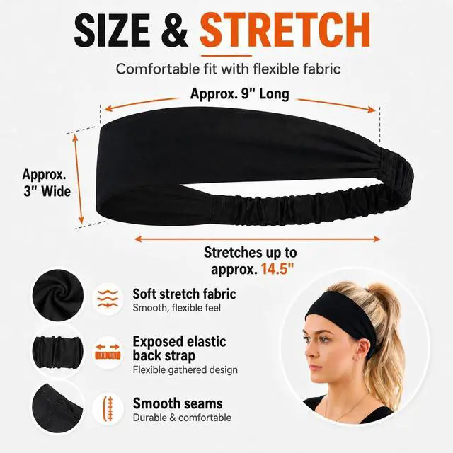 Alt view image 3 of 7 - 5 Pack Wide Workout Headbands for Women, Soft Stretch Sweat Headbands with Elastic Back for Running, Yoga, Gym, Fitness & Daily Wear