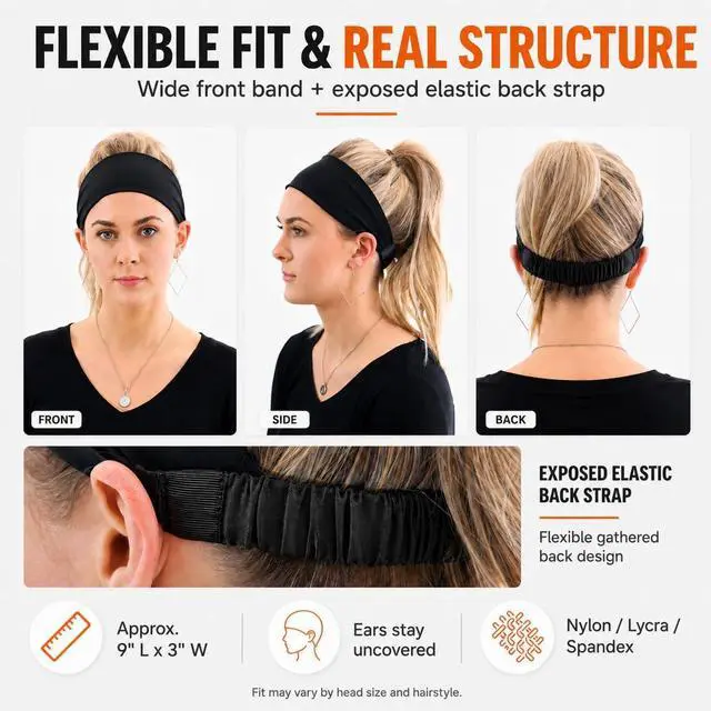 Alt view image 4 of 7 - 5 Pack Wide Workout Headbands for Women, Soft Stretch Sweat Headbands with Elastic Back for Running, Yoga, Gym, Fitness & Daily Wear
