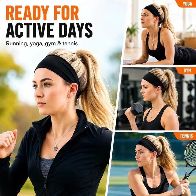 Alt view image 6 of 7 - 5 Pack Wide Workout Headbands for Women, Soft Stretch Sweat Headbands with Elastic Back for Running, Yoga, Gym, Fitness & Daily Wear