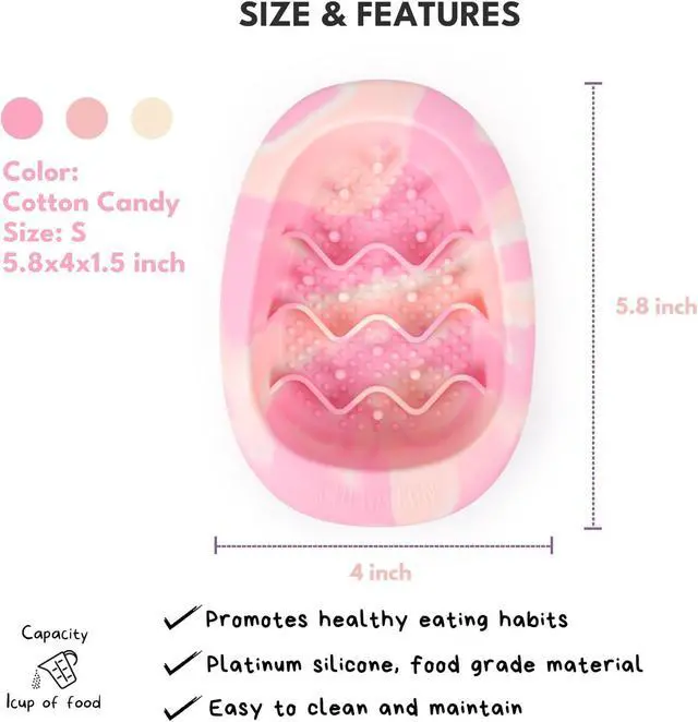 Alt view image 3 of 7 - CHEWFFON Dog & Cat Lick Mat Bowl with Suction Cups, Cotton Candy Small | BPA-Free Silicone Slow Feeder Bowl, Non Slip Pet Food Bowl, Reduces Boredom and Anxiety, Dishwasher Safe