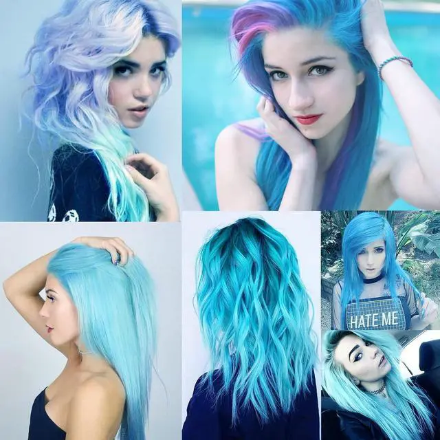 Alt view image 2 of 6 - 12PCS Colored Sky Blue Hair Extensions 22 Inch | Colorful Clip in Hair Extensions Straight Synthetic Hairpieces for Women Kids Girls Halloween Christmas Cosplay