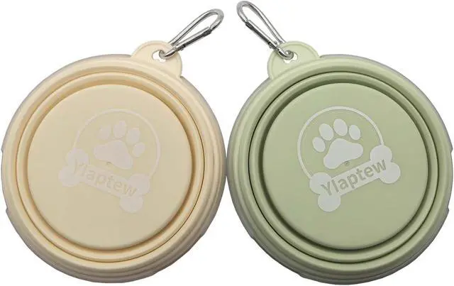 Alt view image 2 of 5 - Small Collapsible Dog Bowl 12oz,2 Pack Portable and Foldable Pet Travel Bowls with 2 Carabiners & Lids for Dogs Cats and Small Animals (Macaron Yellow+Green, 350ml)