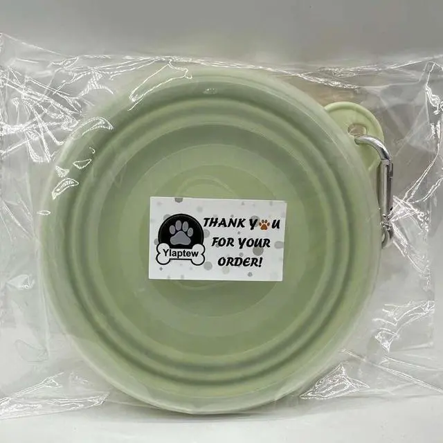 Alt view image 3 of 5 - Small Collapsible Dog Bowl 12oz,2 Pack Portable and Foldable Pet Travel Bowls with 2 Carabiners & Lids for Dogs Cats and Small Animals (Macaron Yellow+Green, 350ml)
