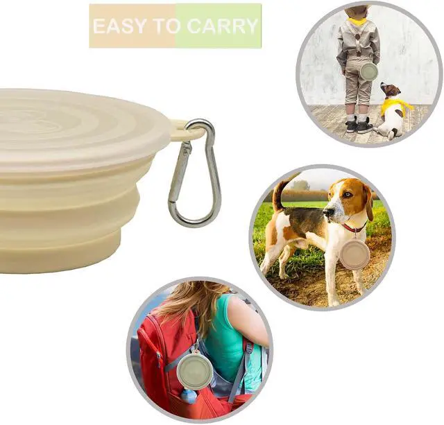 Alt view image 4 of 5 - Small Collapsible Dog Bowl 12oz,2 Pack Portable and Foldable Pet Travel Bowls with 2 Carabiners & Lids for Dogs Cats and Small Animals (Macaron Yellow+Green, 350ml)