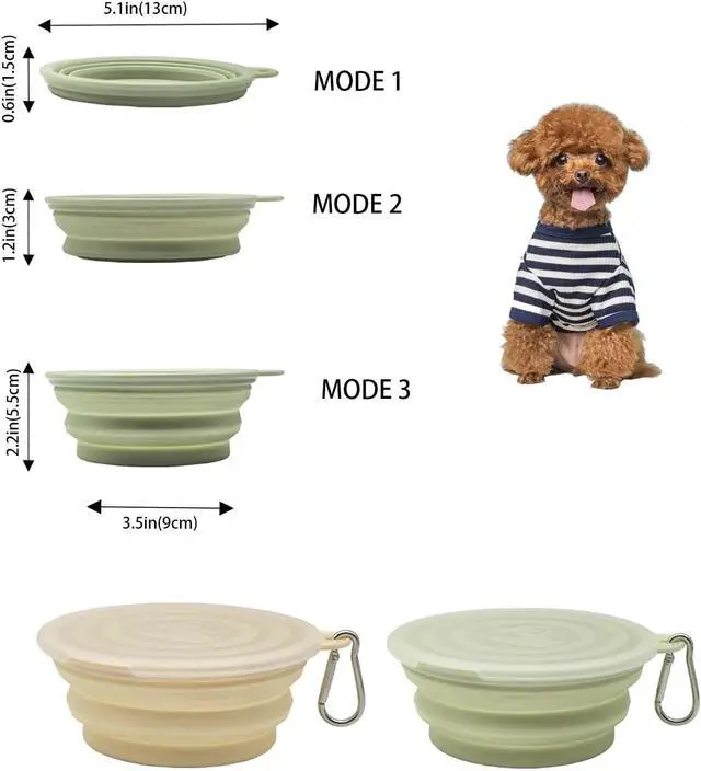 Alt view image 5 of 5 - Small Collapsible Dog Bowl 12oz,2 Pack Portable and Foldable Pet Travel Bowls with 2 Carabiners & Lids for Dogs Cats and Small Animals (Macaron Yellow+Green, 350ml)