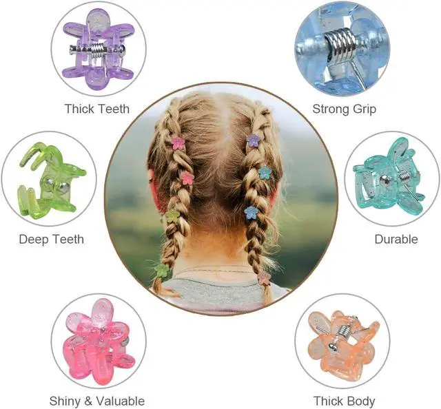 Alt view image 2 of 7 - Mini Flower Hair Clip Flower Clips,Colorful Mini Hair Claw,for Women, Girls,Baby, Toddler Bangs Strong Grip Small Tiny Rainbow Hair Clips (50, Glitter)