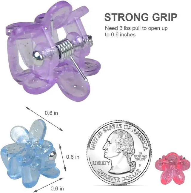 Alt view image 3 of 7 - Mini Flower Hair Clip Flower Clips,Colorful Mini Hair Claw,for Women, Girls,Baby, Toddler Bangs Strong Grip Small Tiny Rainbow Hair Clips (50, Glitter)