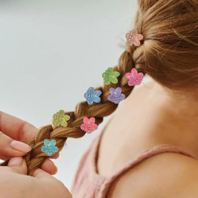 Alt view image 5 of 7 - Mini Flower Hair Clip Flower Clips,Colorful Mini Hair Claw,for Women, Girls,Baby, Toddler Bangs Strong Grip Small Tiny Rainbow Hair Clips (50, Glitter)