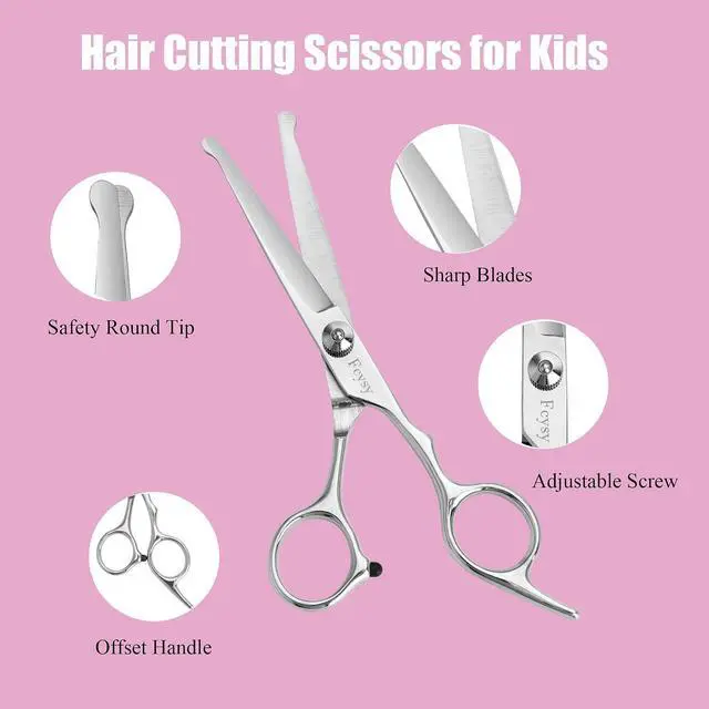 Alt view image 2 of 7 - Hair Cutting Scissors Thinning Shears Set for Kids, Fcysy 6 in Children Safety Round Tip Haircut Shears Kit, Stainless Steel Hair Cutting Tools for Toddlers, Boys & Girls Home Use Grooming