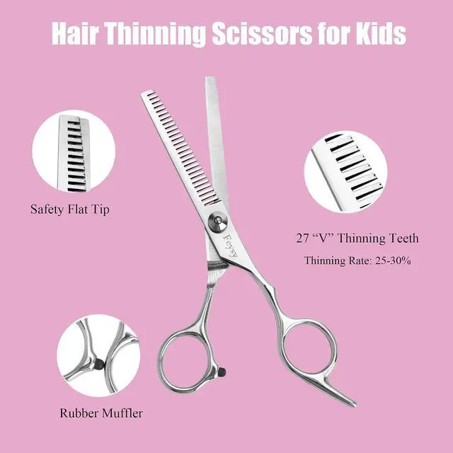 Alt view image 3 of 7 - Hair Cutting Scissors Thinning Shears Set for Kids, Fcysy 6 in Children Safety Round Tip Haircut Shears Kit, Stainless Steel Hair Cutting Tools for Toddlers, Boys & Girls Home Use Grooming