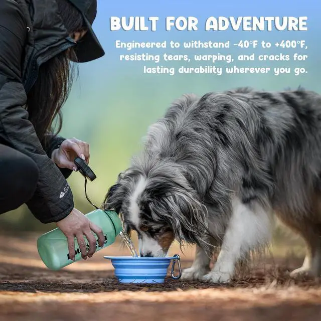 Alt view image 5 of 7 - Collapsible Dog Bowl - 800ml/27 oz Portable Silicone Travel Water Bowl for Dogs with Carabiner | Foldable, Dishwasher Safe | Hiking, Camping Dog Essentials & Outdoor Pet Feeding - Blue