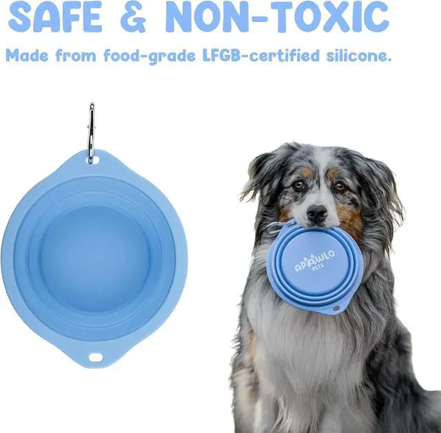 Alt view image 6 of 7 - Collapsible Dog Bowl - 800ml/27 oz Portable Silicone Travel Water Bowl for Dogs with Carabiner | Foldable, Dishwasher Safe | Hiking, Camping Dog Essentials & Outdoor Pet Feeding - Blue