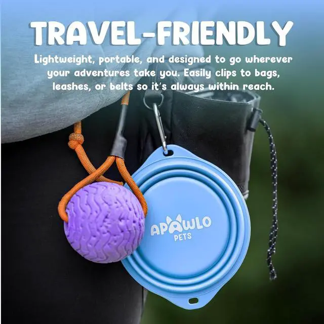 Alt view image 7 of 7 - Collapsible Dog Bowl - 800ml/27 oz Portable Silicone Travel Water Bowl for Dogs with Carabiner | Foldable, Dishwasher Safe | Hiking, Camping Dog Essentials & Outdoor Pet Feeding - Blue