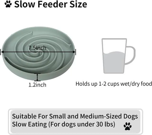Alt view image 6 of 7 - Bifeaw Slow Feeder Dog Bowls, Dishwasher Microwave Safe Silicone Puppy Puzzle Bowl with Non-Slip Design for Eating (Grey Green)