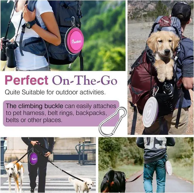 Alt view image 3 of 7 - Pawaboo Collapsible Travel Dog Bowls 2 Pack with Lids&Carabiners Silicone | Feeding Watering Bowls for Dogs Cats, Collapsable Water Feeder Food Bowl for Walking Traveling Home Use,Pink + Purple