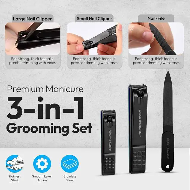 Alt view image 2 of 7 - Professional 3-in-1 Nail Clipper Set Toenail & Fingernail Clippers + Nail File | Stainless Steel, Sharp Precision Blades, Non-Slip Grip, Durable Grooming Kit for Men & Women