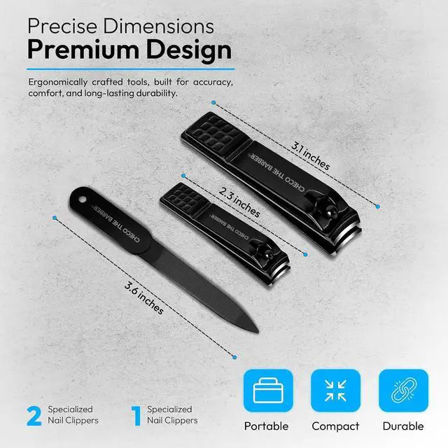 Alt view image 6 of 7 - Professional 3-in-1 Nail Clipper Set Toenail & Fingernail Clippers + Nail File | Stainless Steel, Sharp Precision Blades, Non-Slip Grip, Durable Grooming Kit for Men & Women