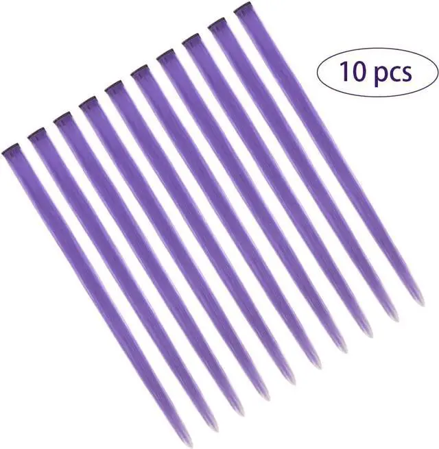 Alt view image 3 of 6 - 10 Pcs Colored Clip in Hair Extensions - 22 Inch Straight Synthetic Colored Hairpieces for Women Kids Girls | Party Highlights (Purple)