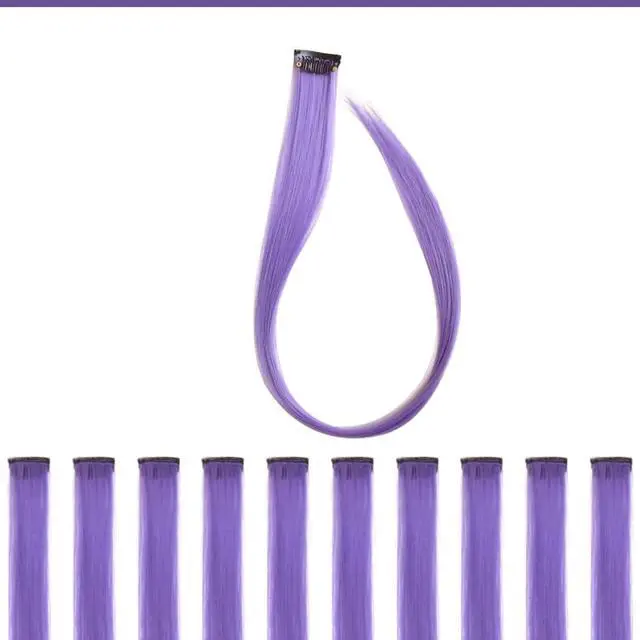 Alt view image 4 of 6 - 10 Pcs Colored Clip in Hair Extensions - 22 Inch Straight Synthetic Colored Hairpieces for Women Kids Girls | Party Highlights (Purple)