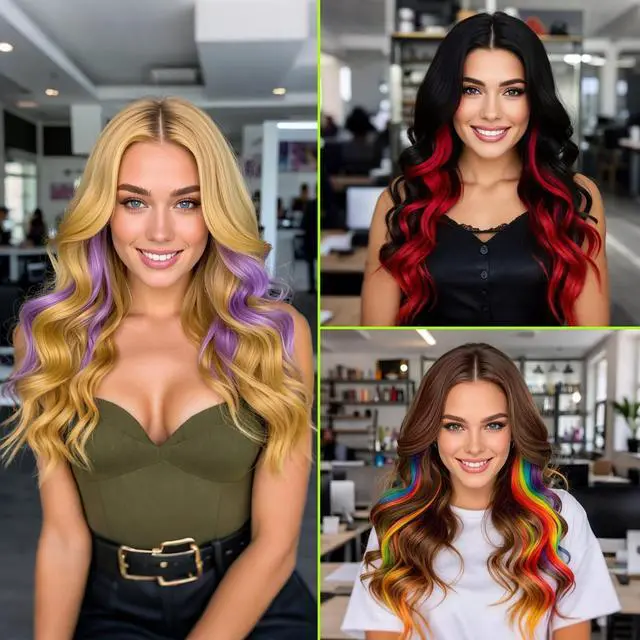 Alt view image 5 of 6 - 10 Pcs Colored Clip in Hair Extensions - 22 Inch Straight Synthetic Colored Hairpieces for Women Kids Girls | Party Highlights (Purple)