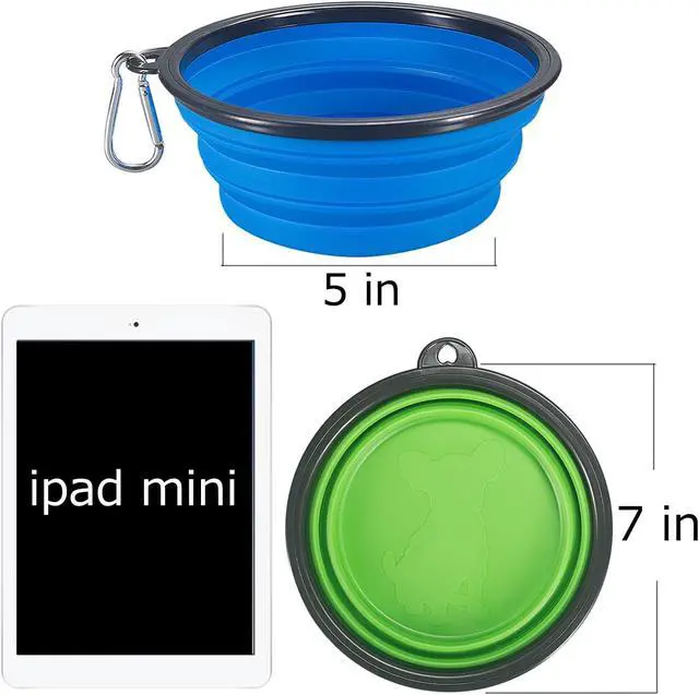 Alt view image 2 of 7 - Comsun 2-Pack Extra Large Size Collapsible Dog Bowl, Foldable Bowls for Dog | Expandable Cup Dish for Pet Cat Food Water Feeding Portable Travel Bowl Blue and Green