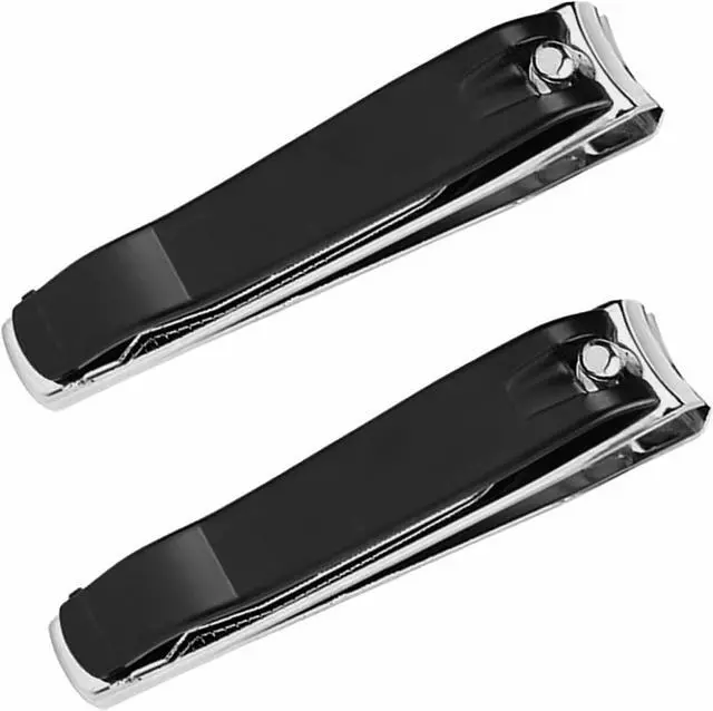 Main image of 2PCS Nail Clippers Set, Fingernail and Toenail Clipper Cutters with File | Stainless Steel Sharp and Curved Blade Black