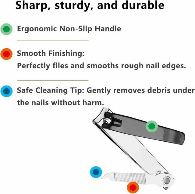 Alt view image 5 of 7 - 2PCS Nail Clippers Set, Fingernail and Toenail Clipper Cutters with File | Stainless Steel Sharp and Curved Blade Black