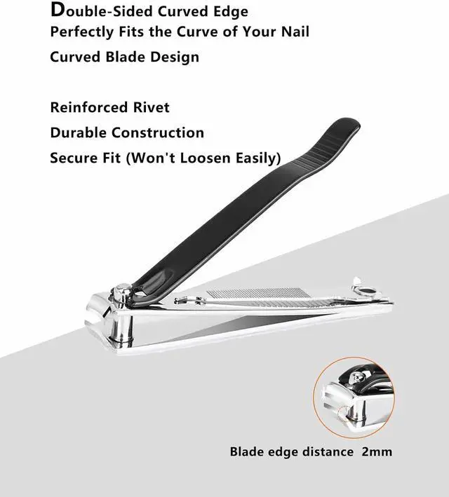 Alt view image 7 of 7 - 2PCS Nail Clippers Set, Fingernail and Toenail Clipper Cutters with File | Stainless Steel Sharp and Curved Blade Black