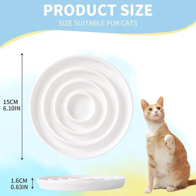 Alt view image 3 of 7 - Ceramic Cat Slow Feeder,Shallow and Wide Opening Dish for Whisker Friendly,Anti Knocked Over Heavy Plate Bowls for Puppy Kitten Dry and Wet Food