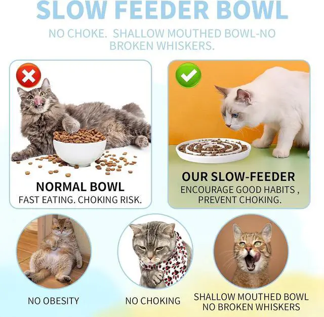 Alt view image 4 of 7 - Ceramic Cat Slow Feeder,Shallow and Wide Opening Dish for Whisker Friendly,Anti Knocked Over Heavy Plate Bowls for Puppy Kitten Dry and Wet Food
