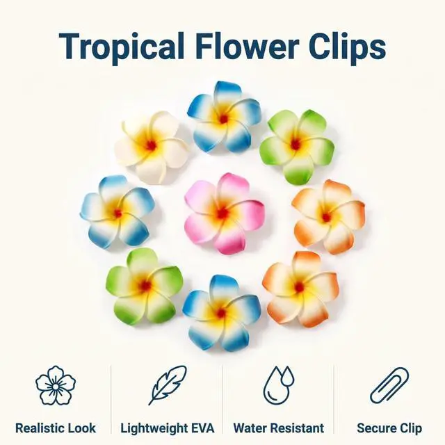 Alt view image 4 of 7 - 10 Pcs Multicolor Hawaii Plumeria Flower Clips Hawaiian Flower Hair Barrettes Beach Party Hair Clips Artificial Tropical Hairpins for Wedding 7cm and Barrettes